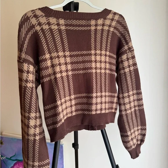 Hollister Brown Plaid Cardigan - Picture 3 of 4
